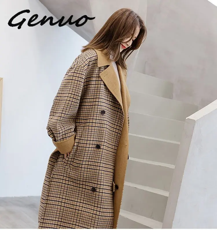 

Genuo 2019 Style Winter Wool Coat Women Large Size Long Sleeve Hepburn Autumn Loose Long Woolen Coat Outwear Casaco Feminino
