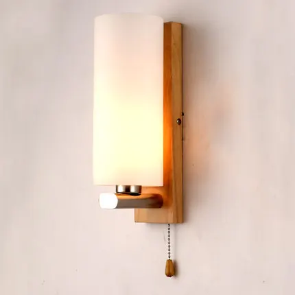 Loft Decor Glass Wall Sconce Pull Switch Modern Wooden LED Light Fixtures For Bedroom Lamp Home Lighting Luminaire | Освещение