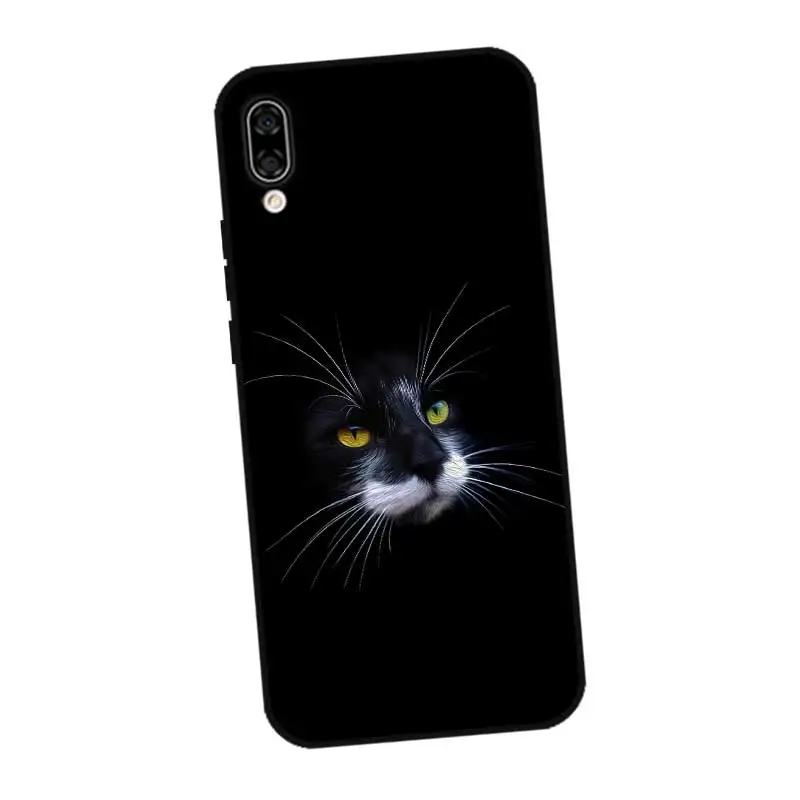 N283 Черный силиконовый чехол с котом для huawei Honor 6A 6C 6X 7C 7X8 Lite Pro |