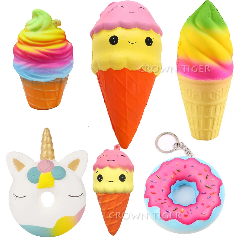 Kawaii 10 см большой красочный мягкий Радужный мороженое конус ПУ пончик медленно