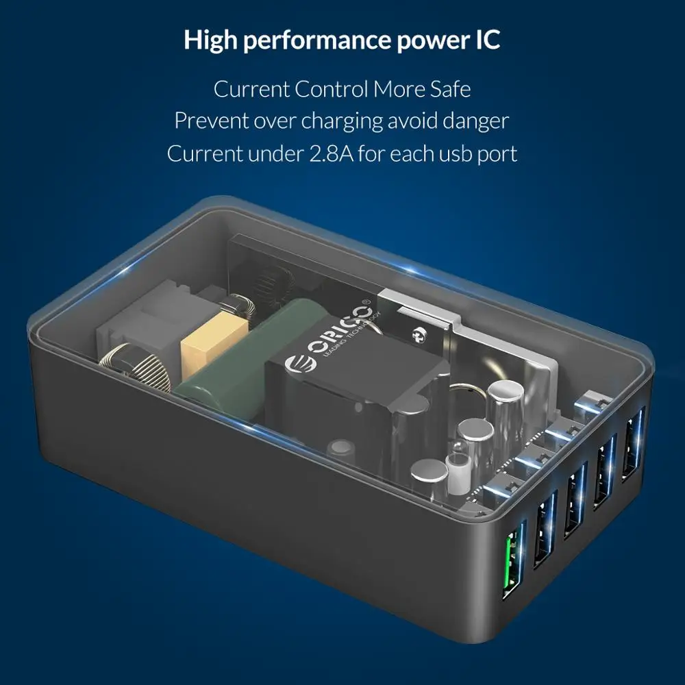5 Порт Быстрое Зарядное Устройство ORICO QSE-5U QC2.0 5V2. 4A/9V2A/12V1. 5A Настольный USB зарядное