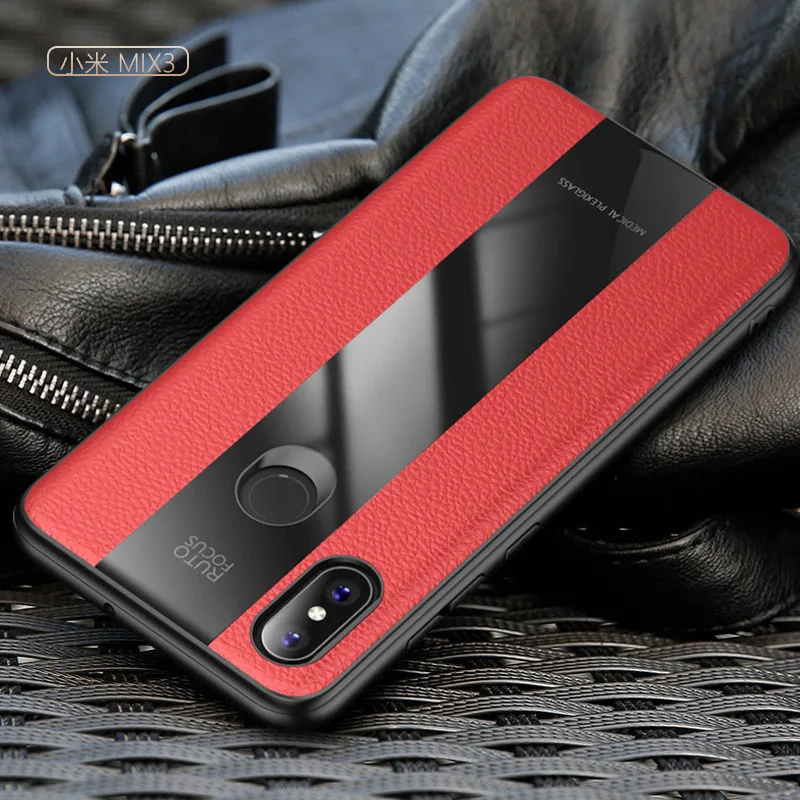 Vpower Luxury Case For Xiaomi Mi Mix 3 Leather Soft Silicone Plexiglass Armor CASE Phone Back Cover |