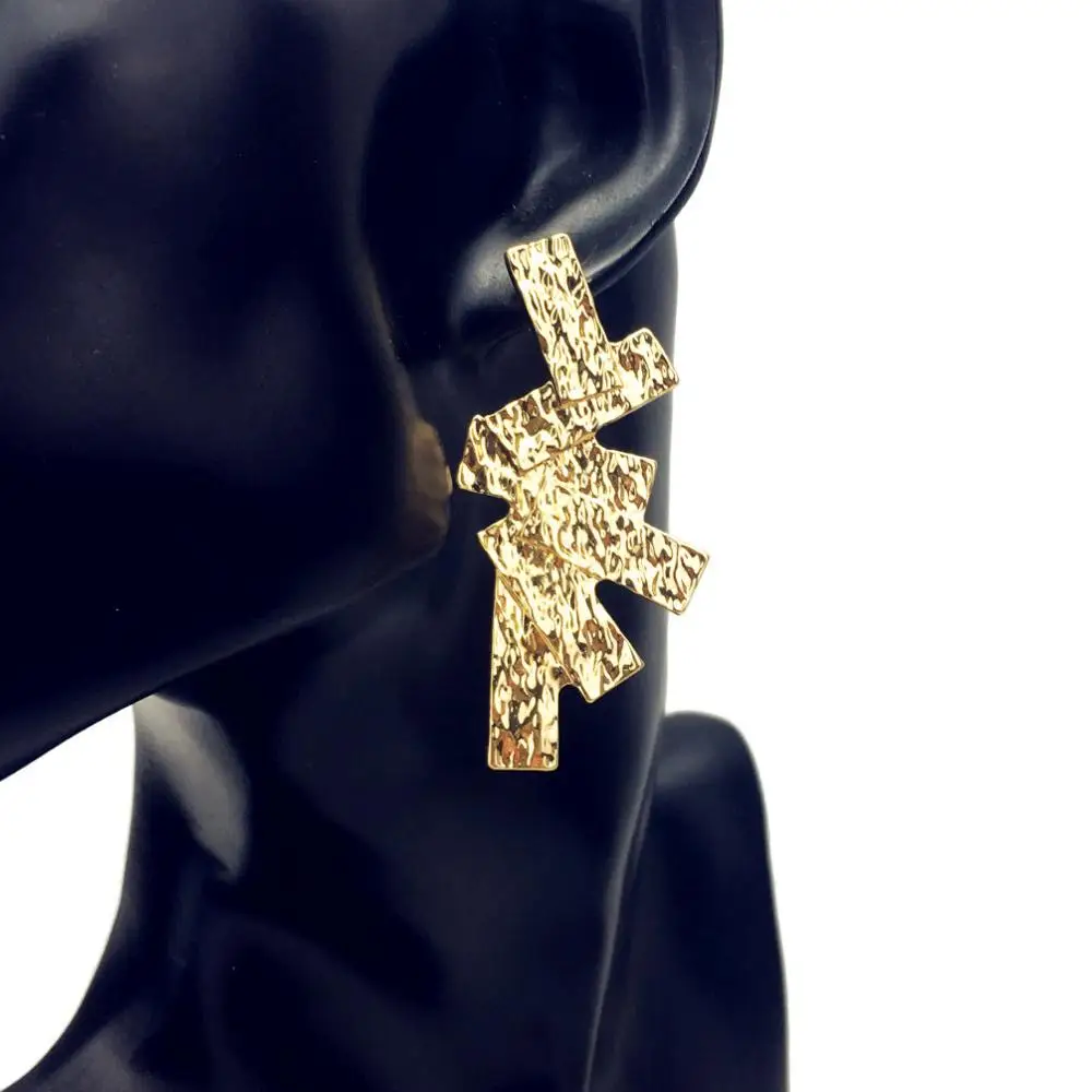 Gold Earrings Серьги-гвоздики из грубого сплава, Необычные массивные ювелирные изделия в стиле панк, геометрические серьги для женщин, золотые, серебряные цвета, UKMOC - Окраска металла: Gold Earrings