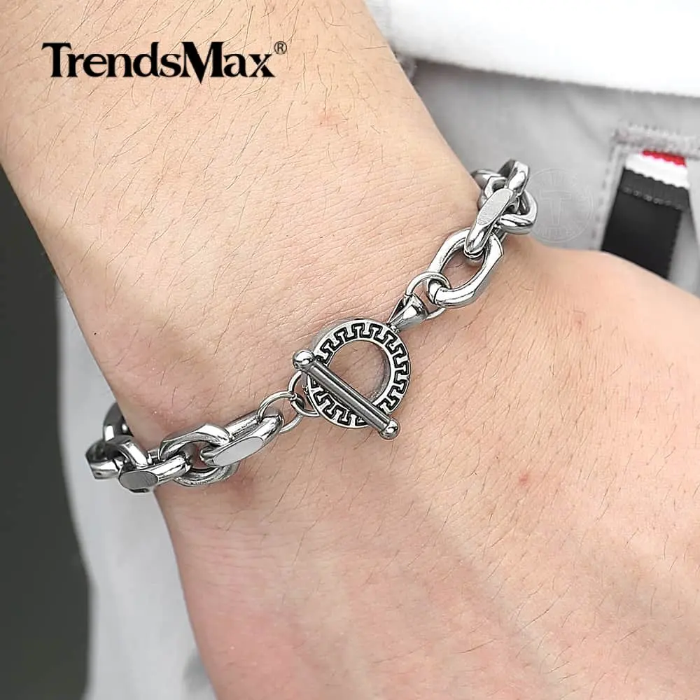 Trendsmax мужской s браслет цепочка Серебряные браслеты из нержавеющей стали для мужчин кабельная цепь Прямая поставка Ювелирные изделия 8-9 дюймов TBS00501