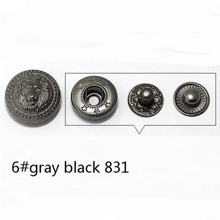 6 gray black 831 15/17/20/23/25 мм 4in одной кнопки крепеж прес зубец металла шпильки Лев, кисточками и заклепками ручной работы, подарок, ремесло, сделай сам, швейная бумажник-1 шт - Цвет: 6 gray black 831