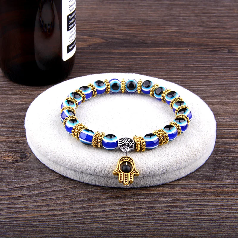 Серебристо Цвет голубой Дурной глаз Хамса рука Фатима ладони браслеты для женщин