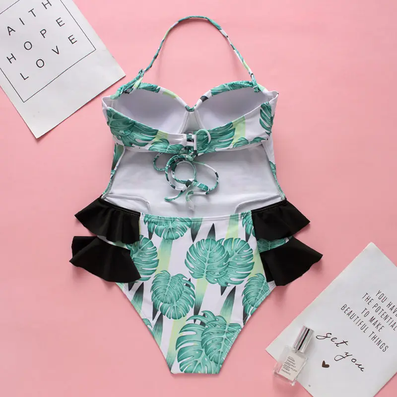 Сексуальное боди Купальники в тропическом стиле плавание слитный купальник