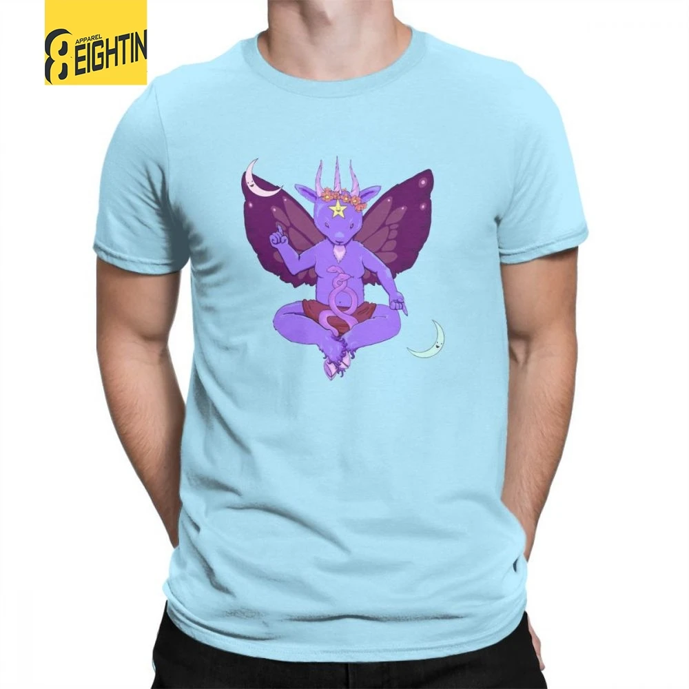 My Little Baphomet футболки короткий рукав чистый хлопок для мужчин футболка печать футболки круглый вырез большой размер мультфильм уникальный - Цвет: Небесно-голубой