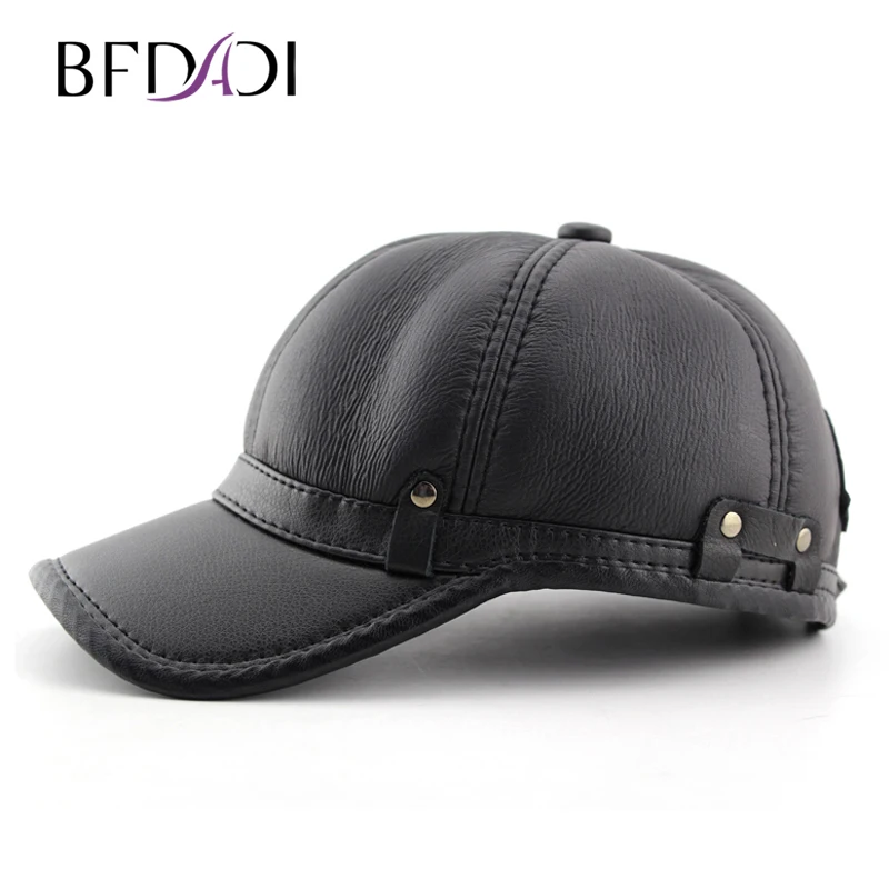 

BFDADI Winter PU Leather Cap Women Men Hat Black Baseball Caps Unisex Snapback Golf Hat Custom Bone Trucker Hat Good Quality