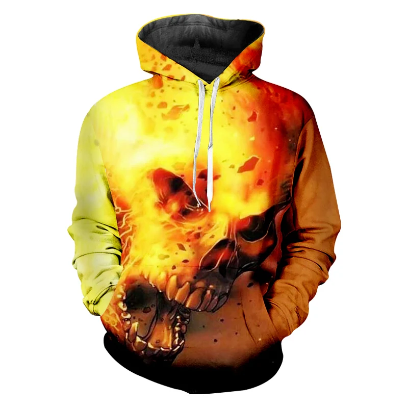 

UJWI 3D Hoodies Men's Print Flame Skull Sweatshirt Hoodie Man Long Sleeve Hooded Pullovers Homme O Neck Casual Hoody Tracksuits