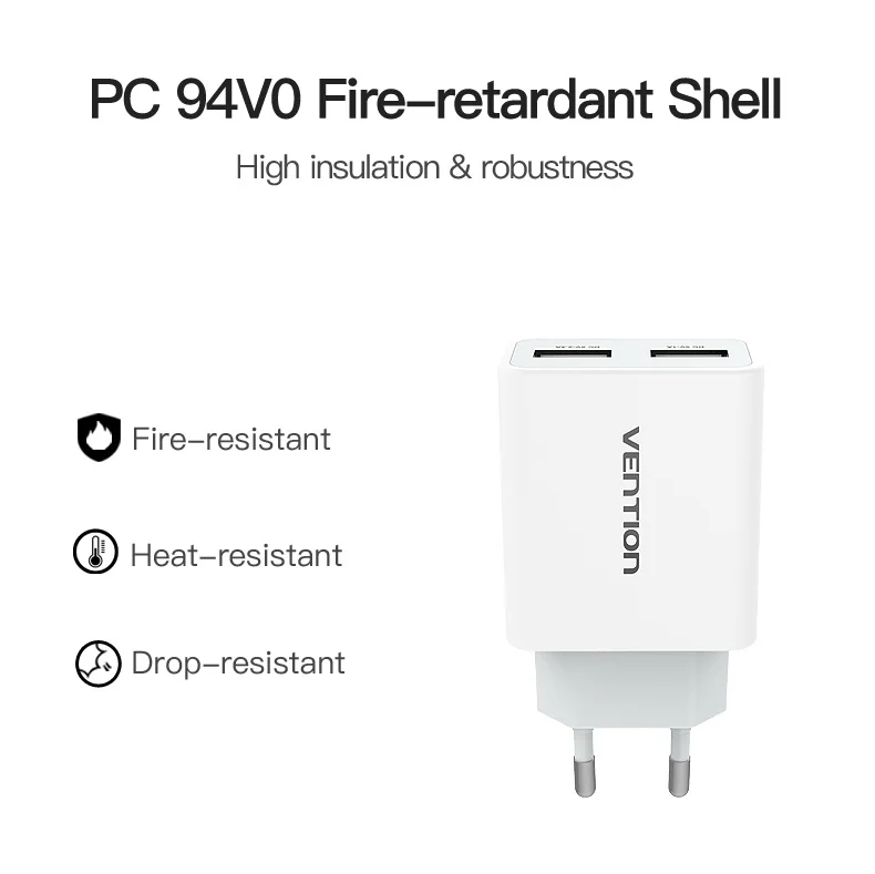 Быстрое зарядное устройство Vention 3,0, 2 порта, USB зарядное устройство, 3 А, штепсельная вилка европейского стандарта, белое зарядное устройство для мобильных телефонов XiaoMi, htc, Google, QC3.0, быстрое настенное зарядное устройство