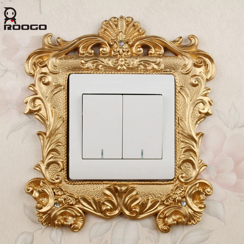 Roogo golden 3d switch panel sticker Luxury fashion royal decoration home accessories resin socket set wall stickers|wall sticker|stickers