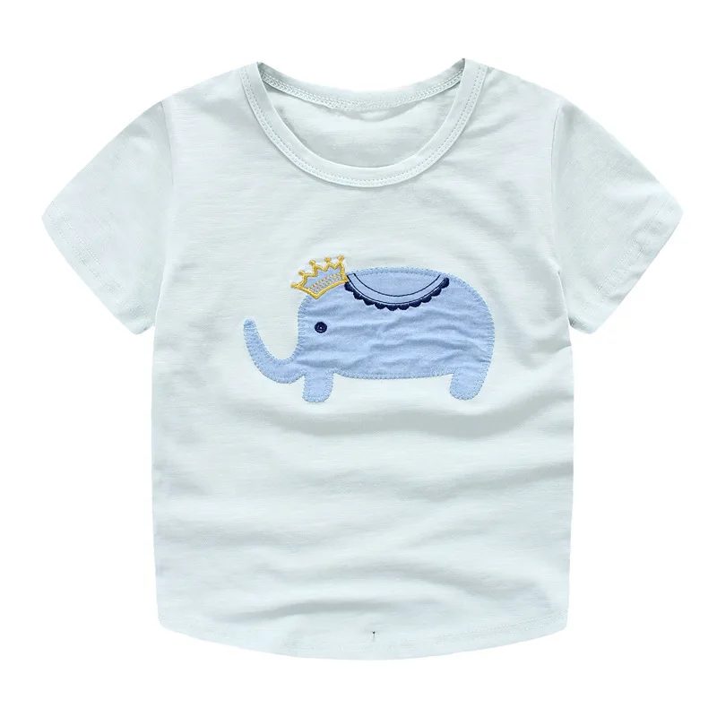 Футболка детская летняя из бамбукового хлопка с нашивками в виде слона|cartoon