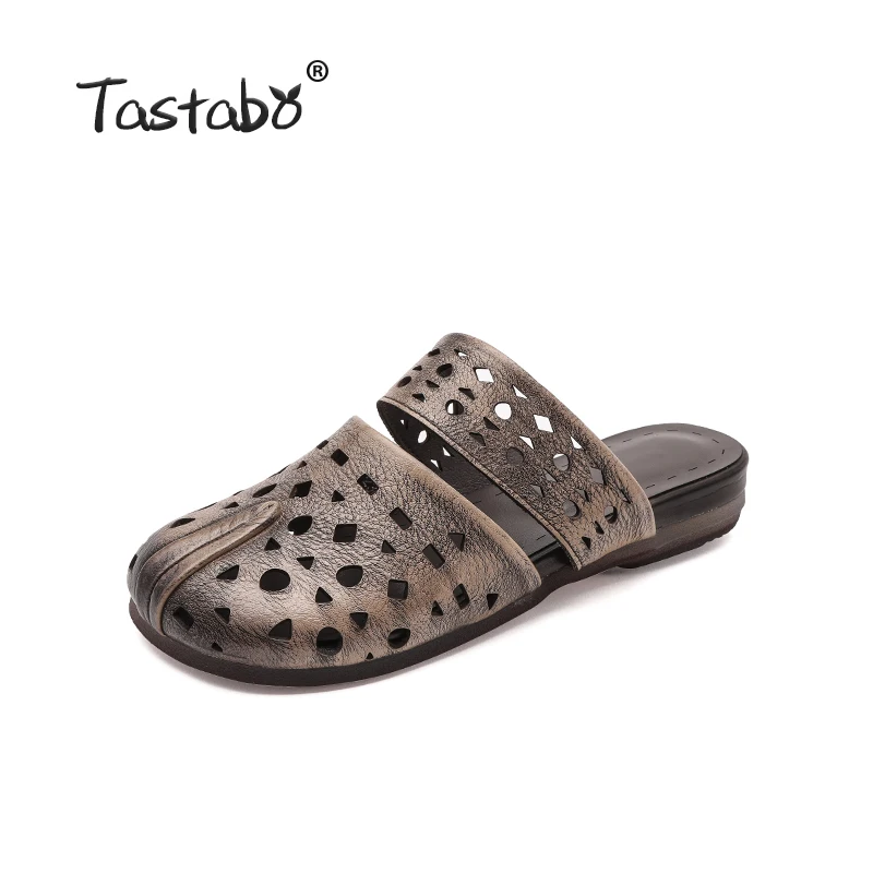 Tastabo/уличные тапочки с отверстиями; обувь из натуральной кожи; шлепанцы ручной работы; повседневная обувь на нескользящей мягкой подошве; женская пляжная обувь