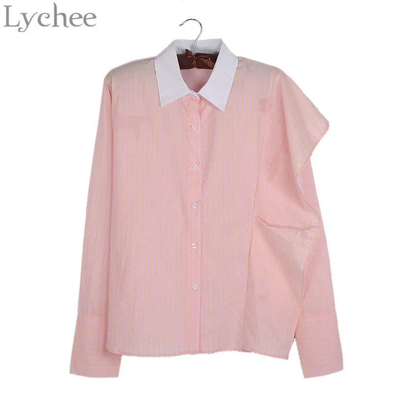 Lychee Сезон весна-осень Женская блузка с оборками в полоску стиле пэчворк С