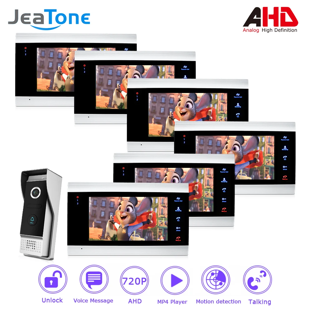 720P AHD 4 проводная 7 ''видеодомофон домофон дверной звонок Дверной динамик