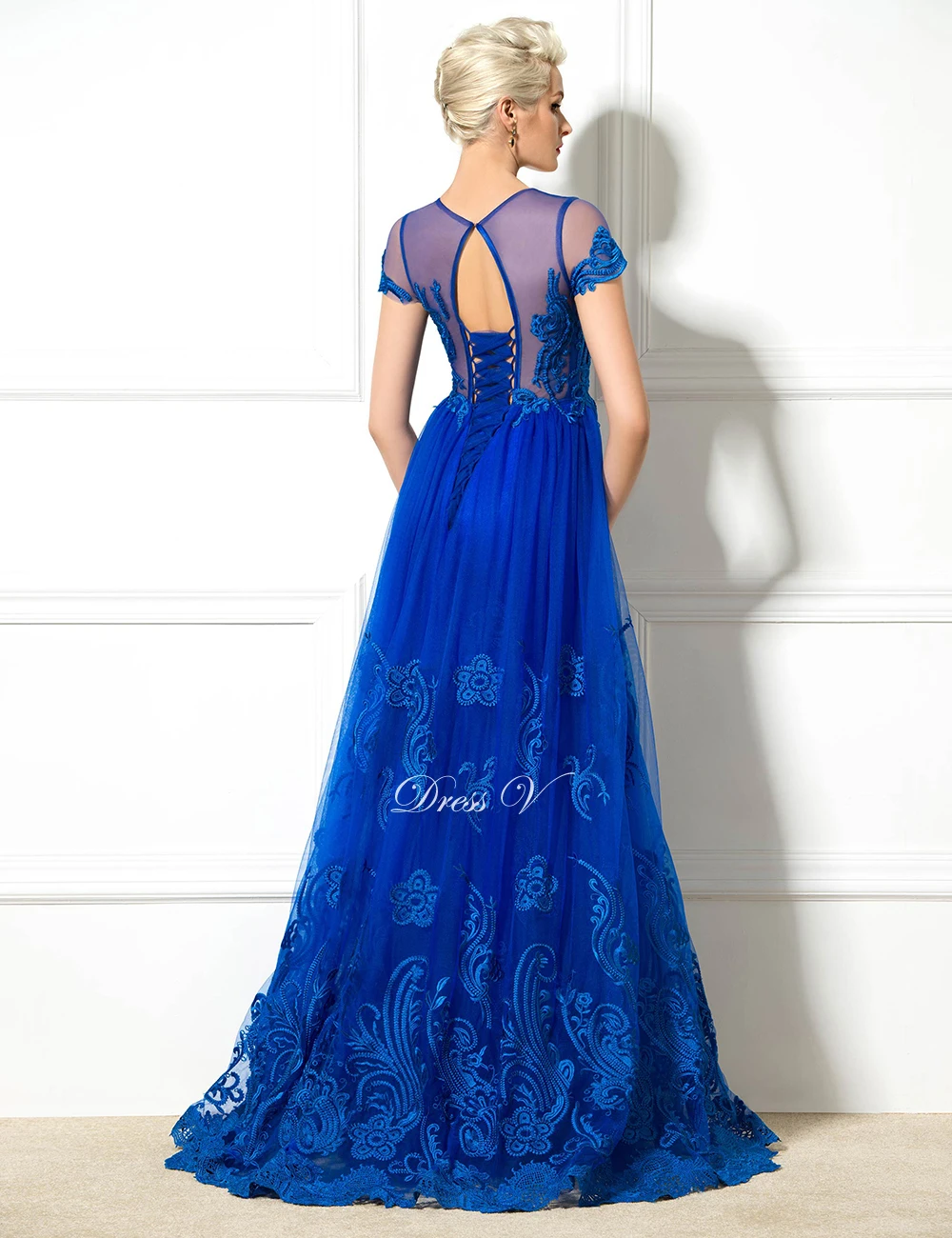Dressv 2017 круглый вырез короткий рукав а силуэт вечернее платье с аппликацией
