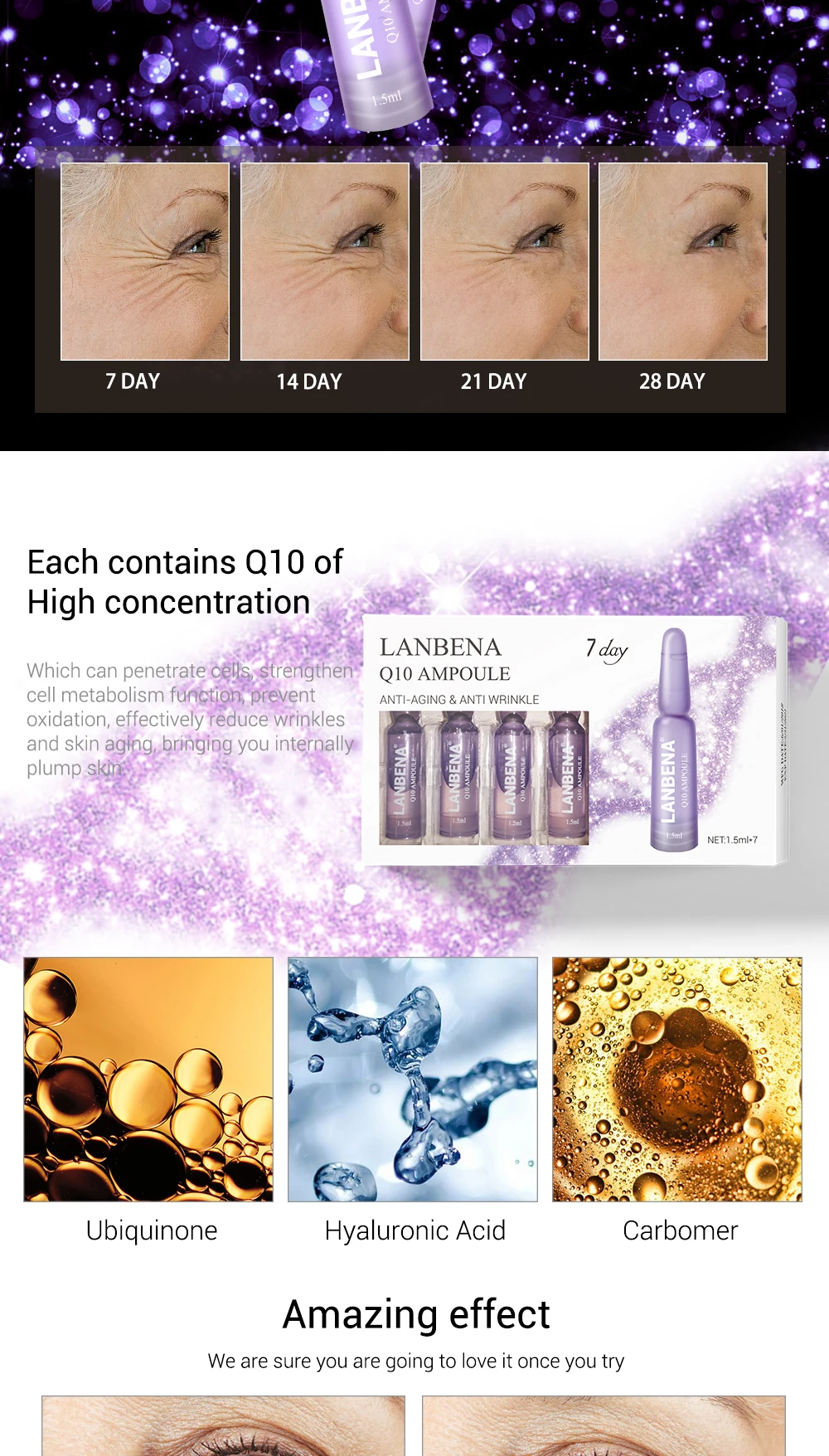 LANBENA Q10 Антивозрастная ампульная Сыворотка для подтяжки лица подтягивающая увлажняющая питательная Обработка тонкие линии