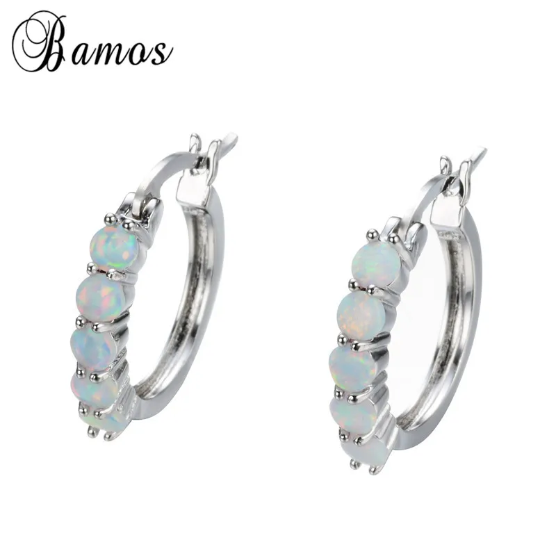 Bamos, элегантные, 925 пробы, наполненные серебром, лучшие подарки для девушки, Круглые, голубые и белые, огненный опал, серьги-кольца для женщин, подарок, Ear0670