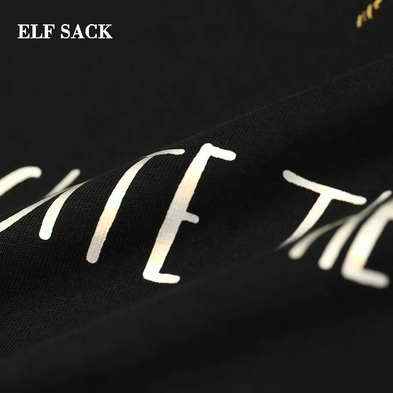 ELFSACK 2019 весенние негабаритные футболки женские повседневные короткие с принтом