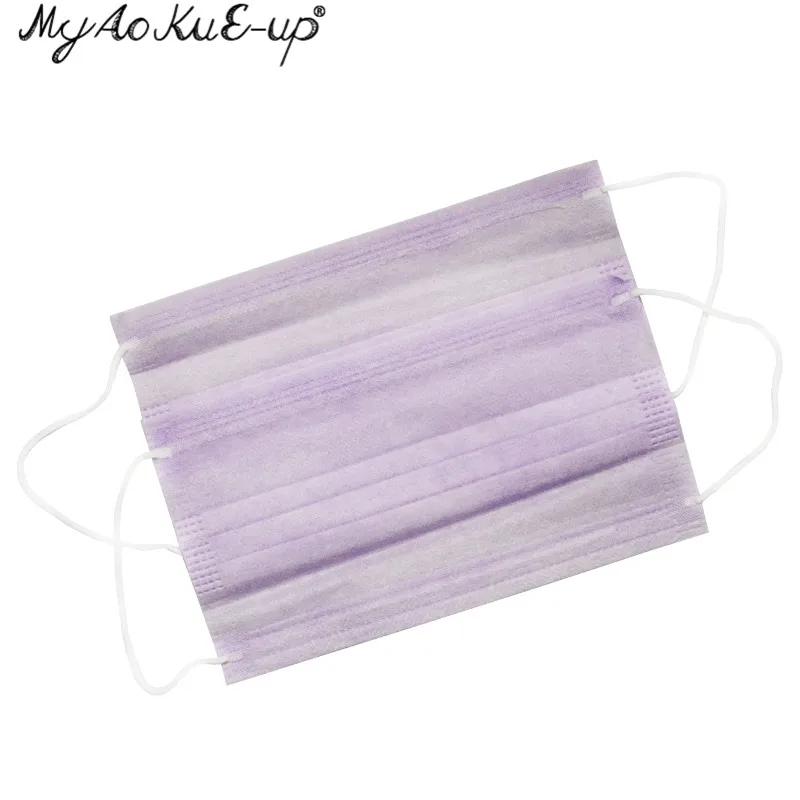 Purple 20 шт./упак. нетканые Тканевые маски Цветной одноразовая маска Анти-пыль большой размер сплошной цвет эластичный пояс Слои медицинская маска для лица для наращивания ресниц - Цвет: Purple