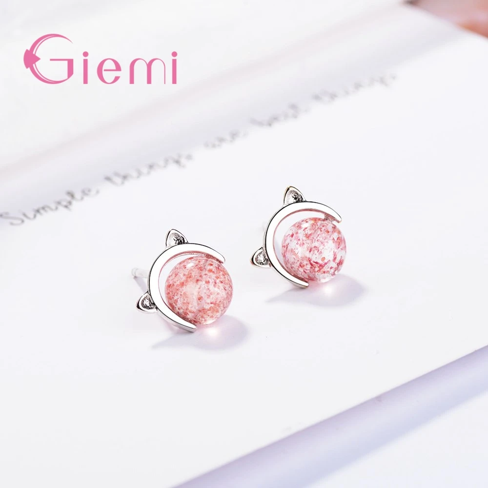 Японский и корейский стиль сережек-гвоздиков оптом по фабричной цене модные роскошные сладкие серые коты из розового опала высокого качества.