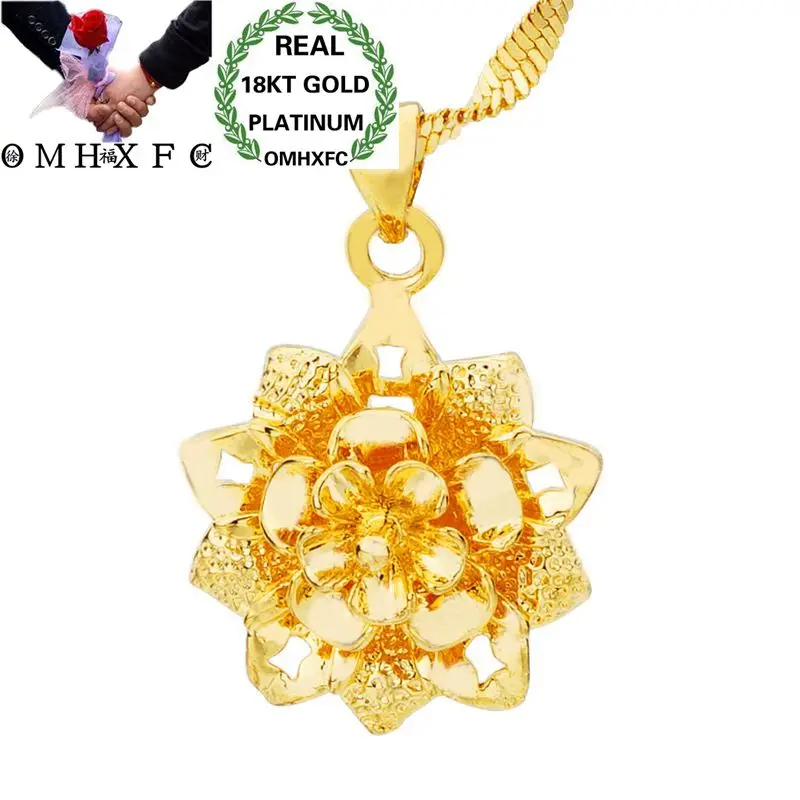 OMHXFC Wholesale European Fashion Woman Girl Party Birthday Wedding Gift Vintage Rose Flower 18KT Real Gold Charm Pendant PN42 |
