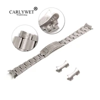 carlywet 20mm stainless steel links hollow curved end deployment glide lock clasp brushed buckle bracelet for 70216 455b