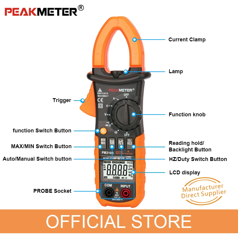 Цифровой мультиметр Peakmeter PM2108 с автоматическим и ручным диапазоном для измерения