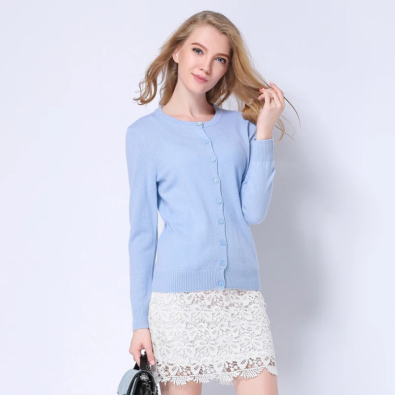 Ladies 2016 New Fashion Long Sleeve Cashmere Cardigan For Women Spring Autumn Knitted Crewneck Slim Sweater Female Tops |