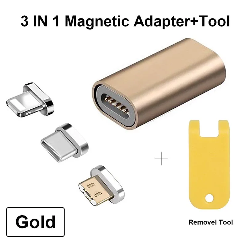 YIESOM type C/Micro USB/для iPhone 3 в 1 Магнитный кабель-переходник для зарядки конвертер для iPhone Android type-C штекер Магнитный адаптер - Цвет: Gold