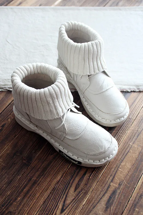 Beige White HUIFENGAZURRCS/сапоги ручной работы в стиле ретро mori girl; художественная обувь из натуральной кожи; теплые Удобные полусапожки caddice; 3 цвета - Цвет: Beige White