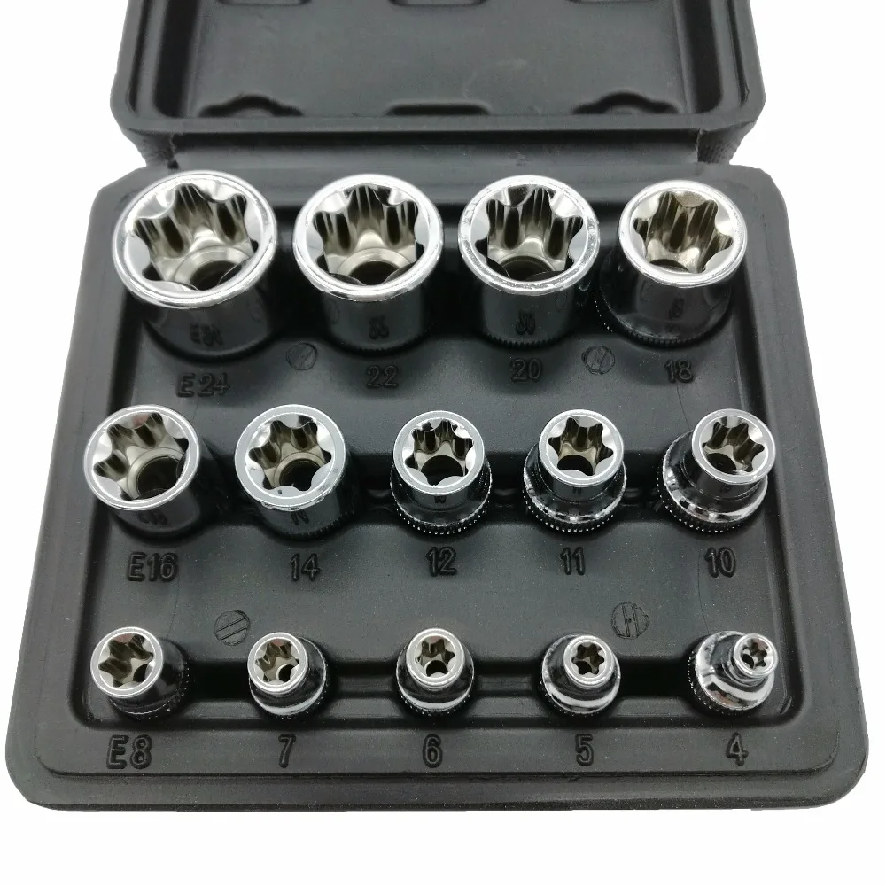 14 шт. E Torx звездообразное гнездо набор женский E торцевой ключ набор инструментов для ремонта автомобиля 1/" 3/8" 1/" Привод хром ванадиевой стали CRV