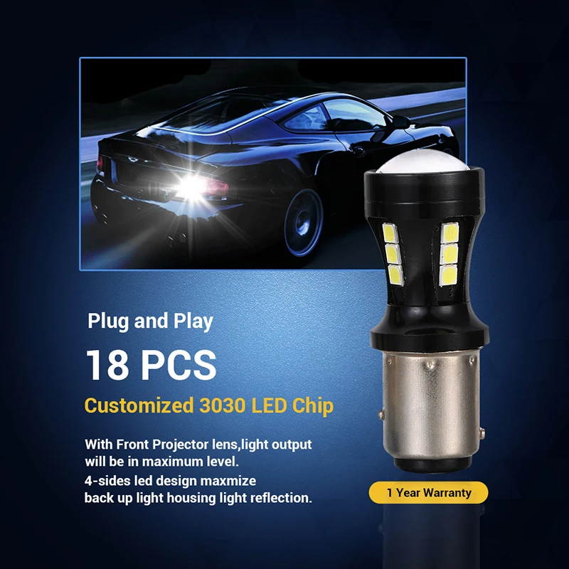 2pcs 1156 BA15S BAU15S P21W No Error 1157 BAY15D P21/5W LED Bulb 3030 18SMD Car Back Up Tail Lamp Brake Turn Signal Light 12V | Автомобили