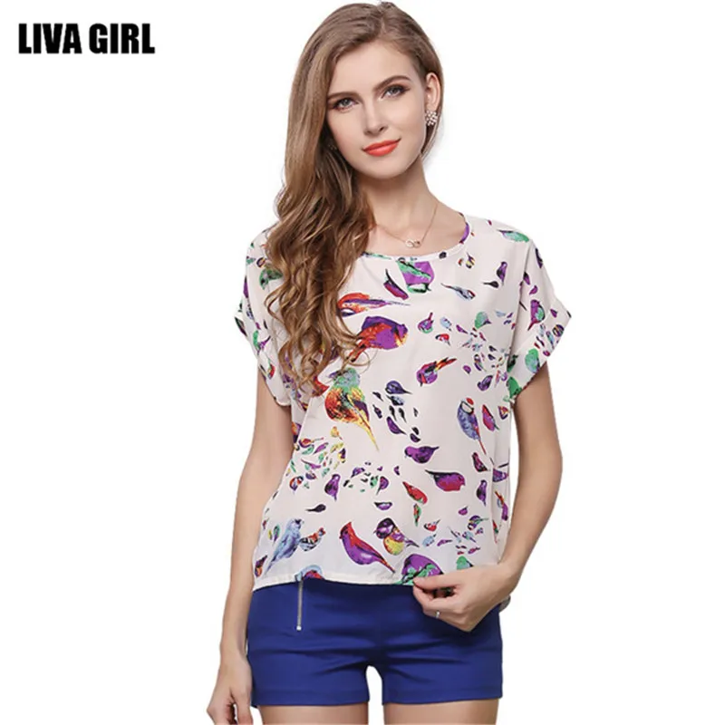 Женские шифоновые блузки с цветочным принтом тропический топ коротким рукавом