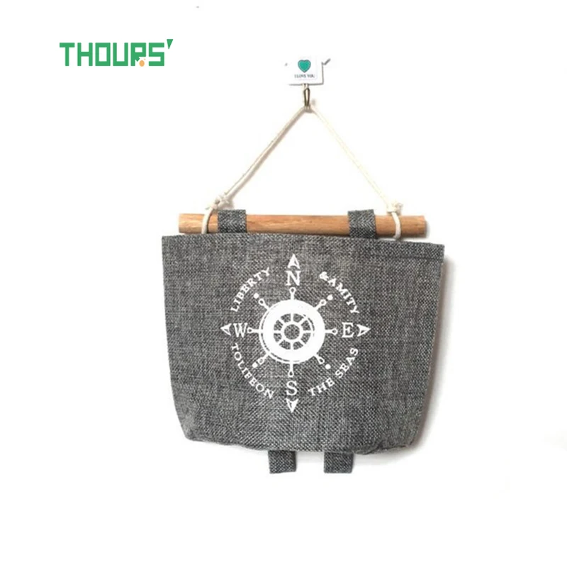 Thours 1 шт., настенная сумка для хранения, темная ткань, хлопок, настенные карманы, подвеска для макияжа, органайзер для мелочей, украшение для дома