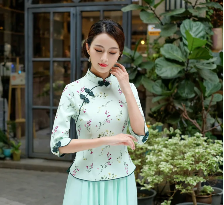 Sheng Coco Китайская традиционная одежда Hanfu женская рубашка Ципао Китай Mujer элегантная Древняя китайская блузка Чонсам Цветочные Топы