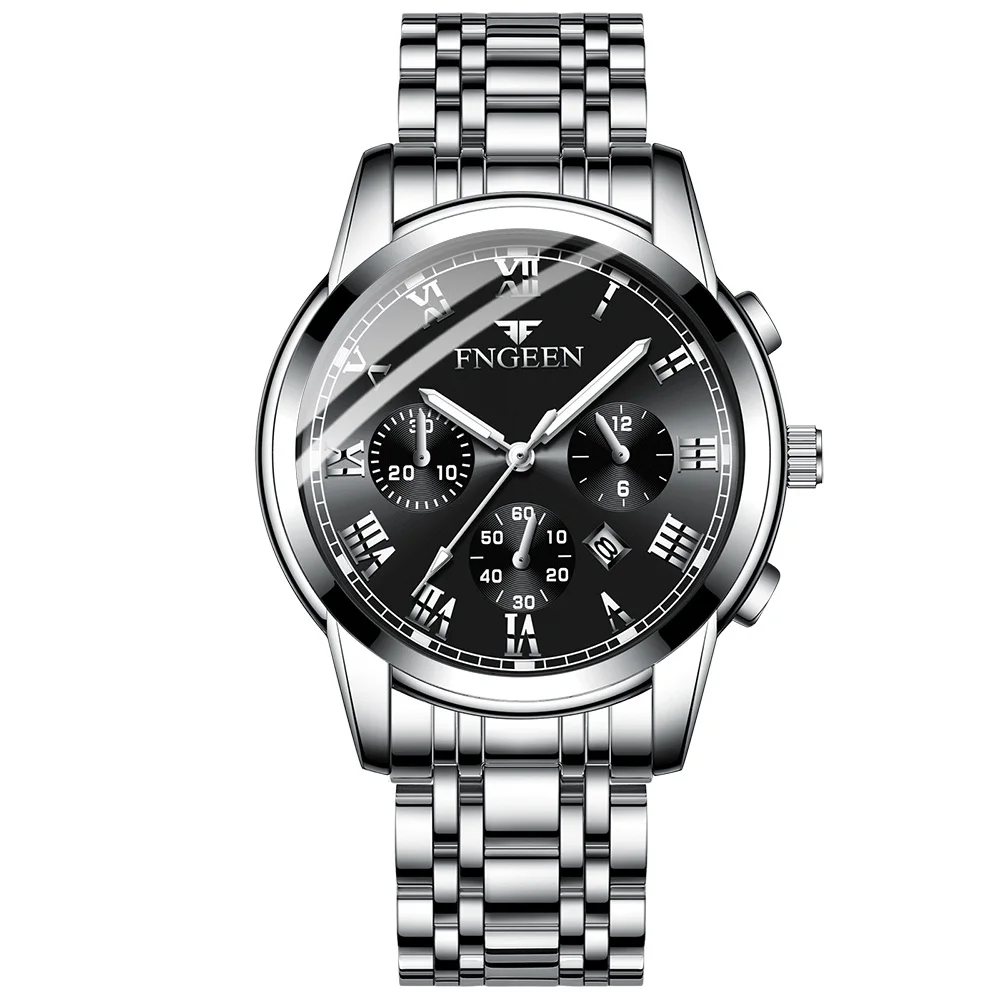 black and sliver FNGEEN мужские часы relogio masculino часы мужские s Топ бренд из нержавеющей стали relogios спортивные мужские часы erkek kol saati - Цвет: black and sliver