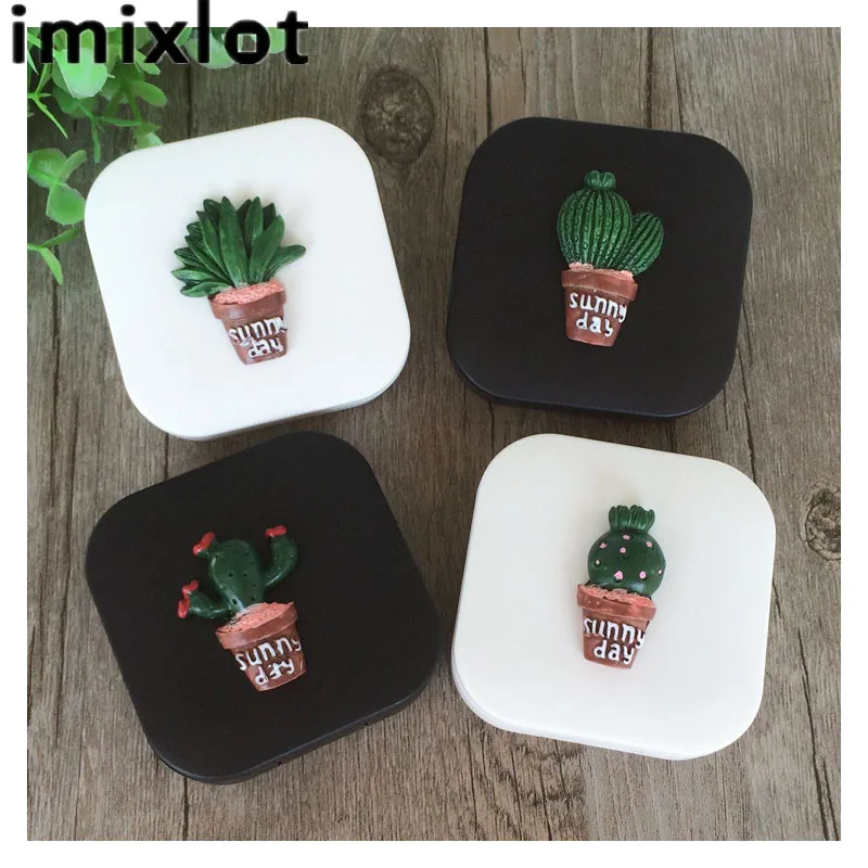 IMIXLOT милый Модный Рисунок кактуса очки для Путешествия контактные линзы коробка
