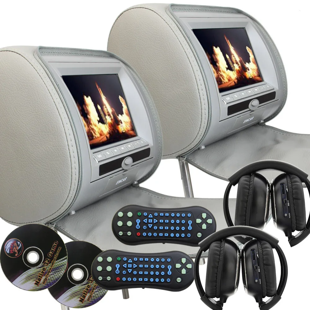 9Inch Digital display Screen pillow Headrest DVD Player Grey Monitor Dual Car Video with 2 PCS Headphones | Автомобили и
