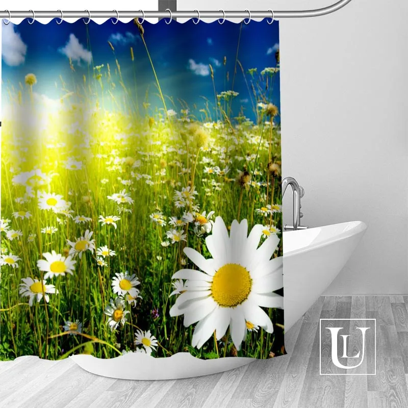 

Custom Field of Daisies Bath Curtain Fabric Modern Shower Curtain bathroom beautiful Curtains Bath decor