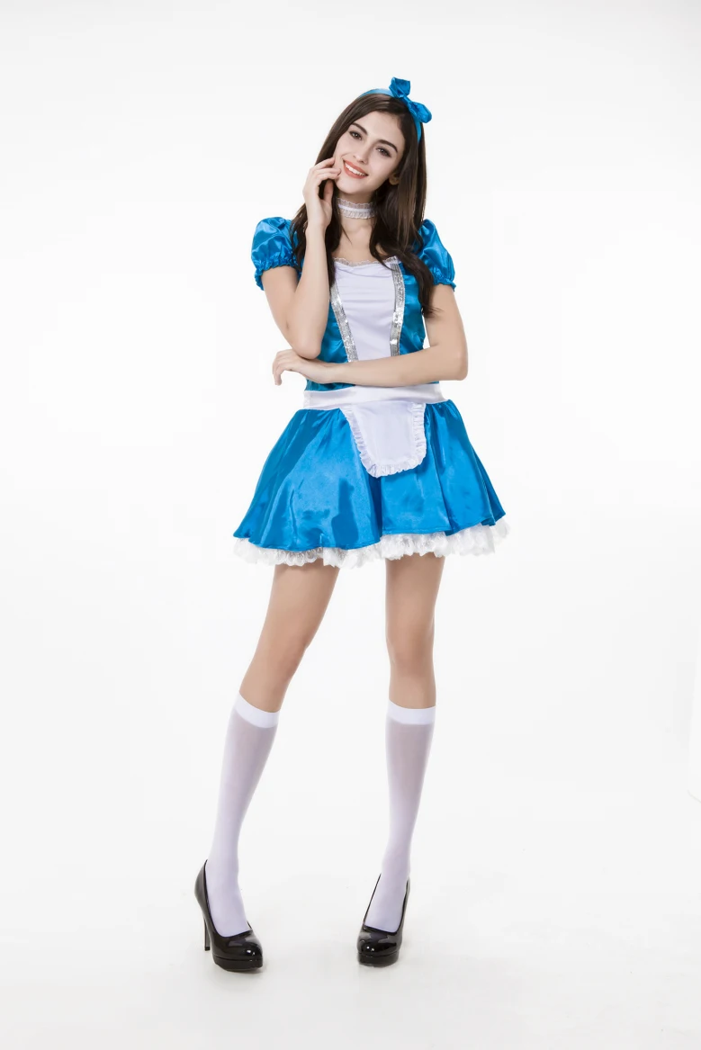 Алиса в стране чудес голубой костюм для косплея Униформа Фэнтези платье