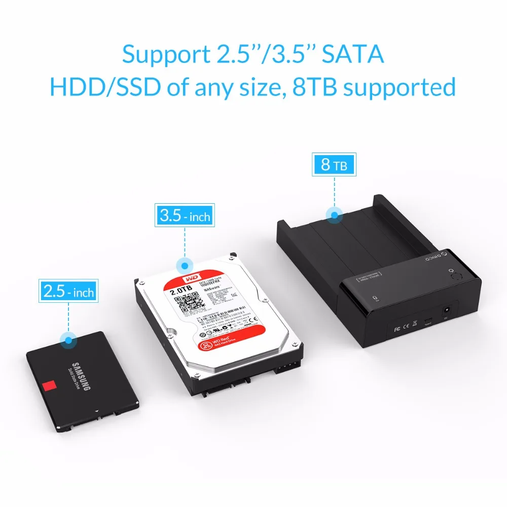 Док станция ORICO 6518C3 2 5/3 5 дюйма с портом USB 3 1 type C адаптер питания 12 В (без жесткого