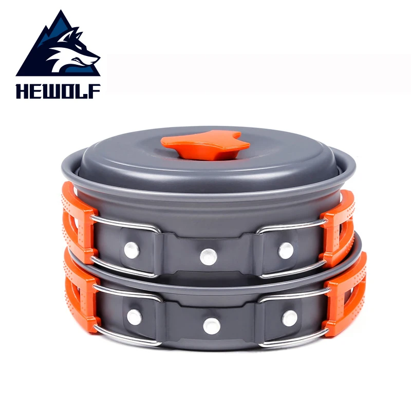 

Hewolf 1-2 Person Portable Outdoor Tableware set Ultralight Folding Camping Cookware Utensils Hiking Picnic Pot Pan set Aluminum