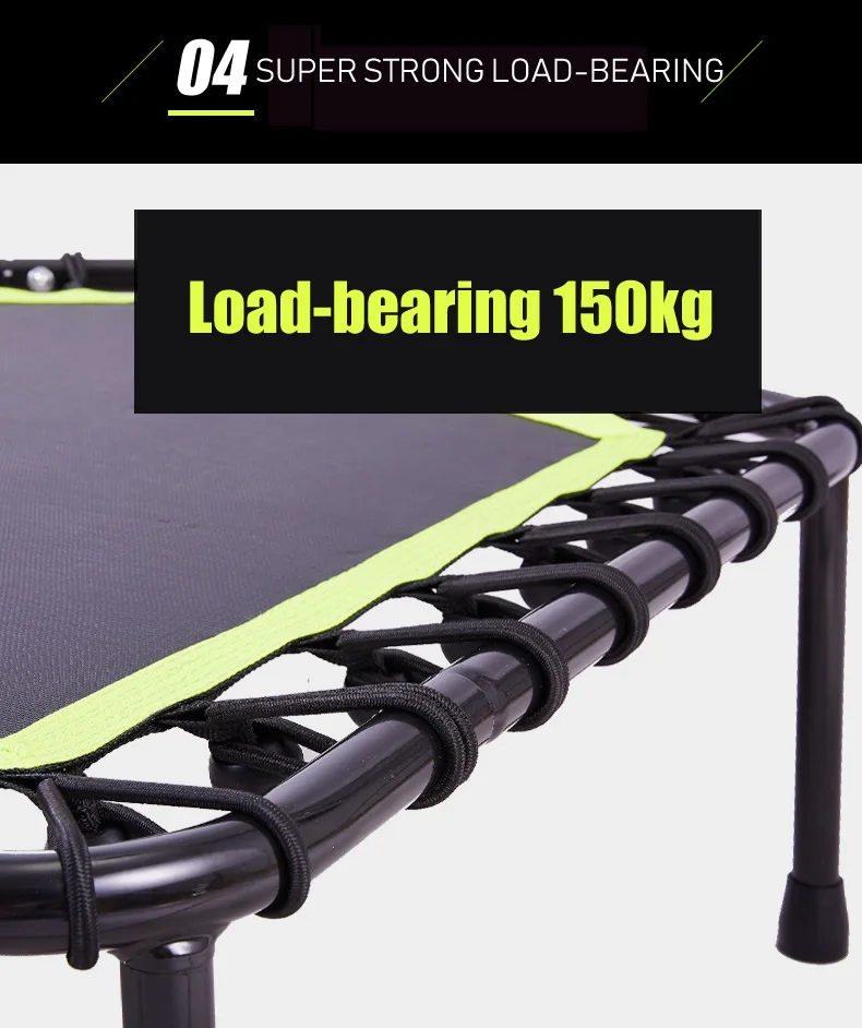 48 Inch Hexagonal Muted Fitness Trampoline with Adjustable Handrail for Indoor GYM Jump Sports Adults Kids Safety