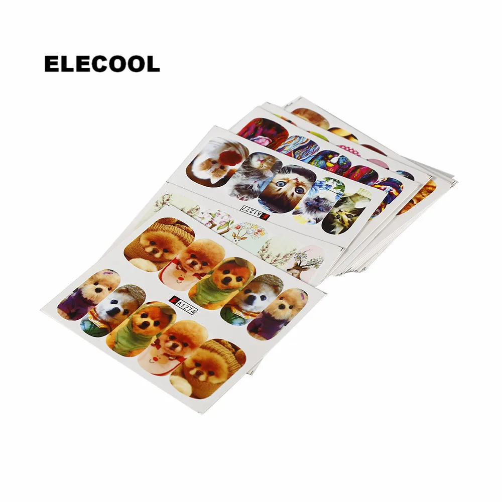 ELECOOL 24 шт. наклейки для ногтей в виде животных 3D УФ гель переводные сделай сам