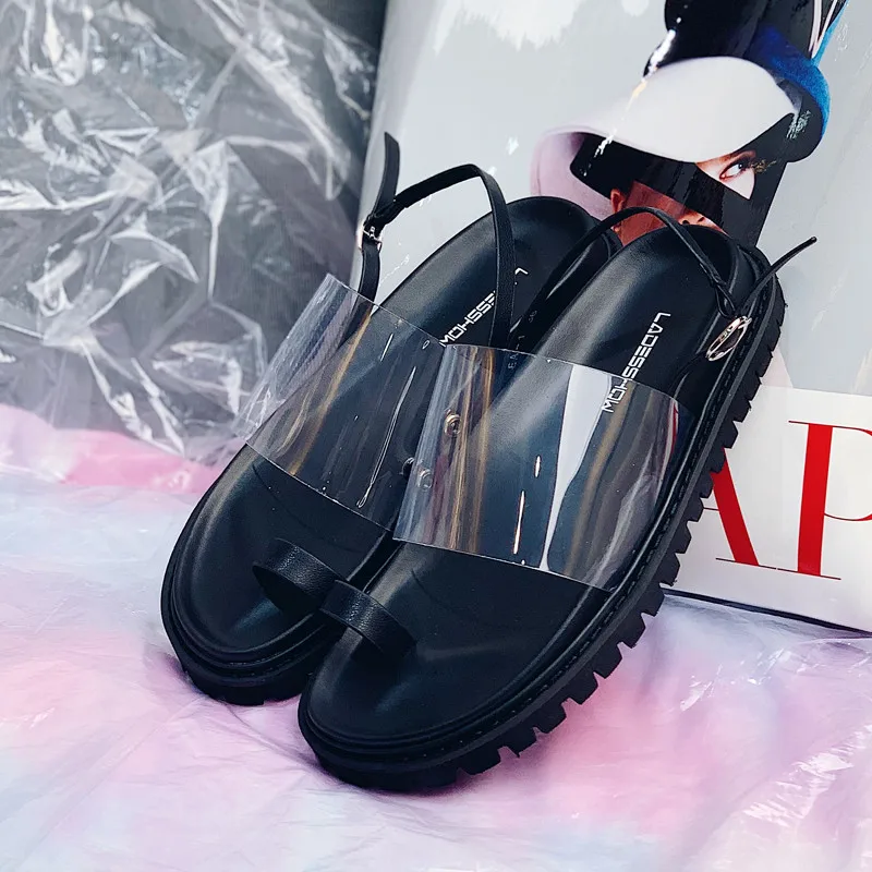 Punk Style Women's Summer Flat Gladiator Platform Buckle Sandals 2019 Fashion Casual Transparent Sandalias Shoes Women Flip Flop | Обувь