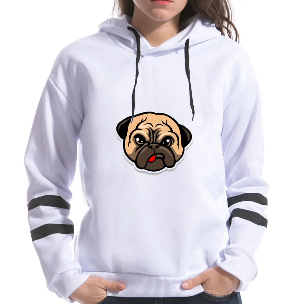 2018 Spring New Fashion Women Dogs Pugs Print Sweatshirts Hooded Long Sleeve Dog Pug Printting Female Hoodies | Женская одежда