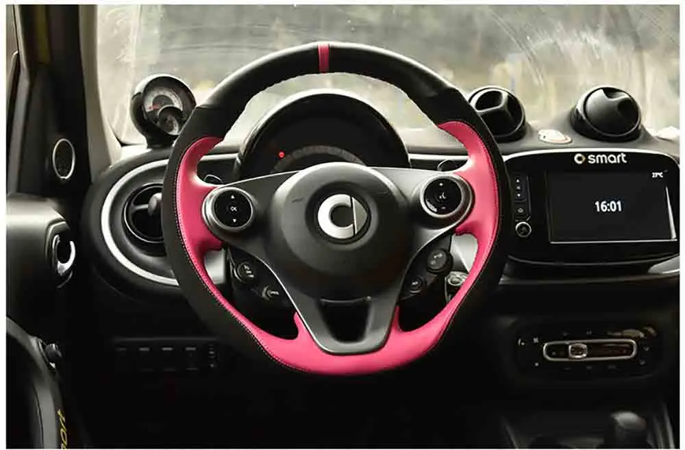 black pink Чехол на руль DIY для smart 453 fortwo forfour чрезвычайно мягкая кожаная оплетка на рулевом колесе внутренних аксессуаров - Название цвета: black pink