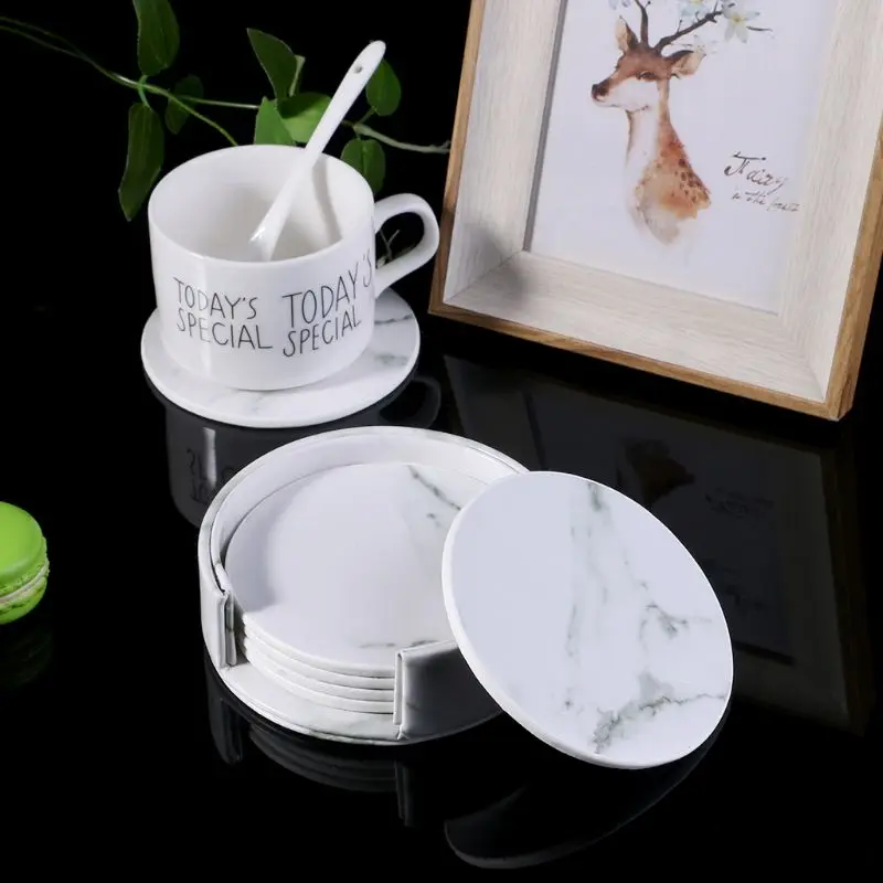 6 шт./компл. Мраморная кожа круглые квадратные подставки для напитков подставка